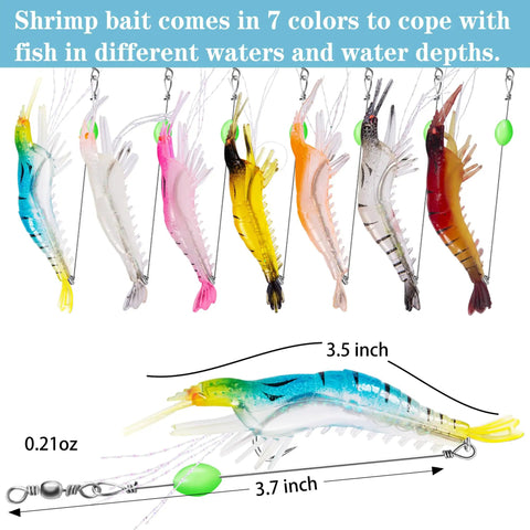 14 Piece Glow In The Dark Shrimp Lures Set With Bait Box 7 Color Premium Soft Shrimp Tackle For Saltwater And Freshwater
