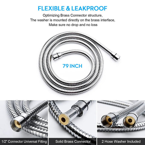 Extra Long 79 Inch Stainless Steel Shower Hose With Brass Insert And Nut, Chrome Finish Flexible Handheld Shower Head Hose