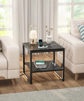 End Table With Charging Station For Living Room Dope Setup, 2 AC Outlets And 3 USB Ports, 20 Inch Wide, Black, between sofas