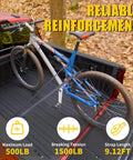 Ford F-150 Retractable Ratchet Straps 2 Pack used to secure a bicycle in the truck bed of a Ford F-150, showcasing load details.