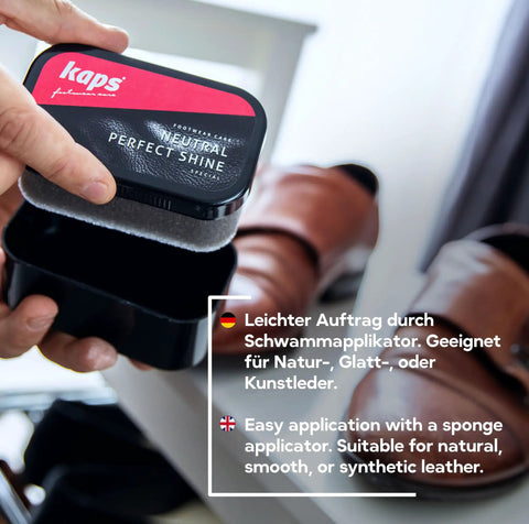Instant Black Shoe Shine Sponge For Leather Shoes And Boots delivers quick polish action on sponge applicator and boots.