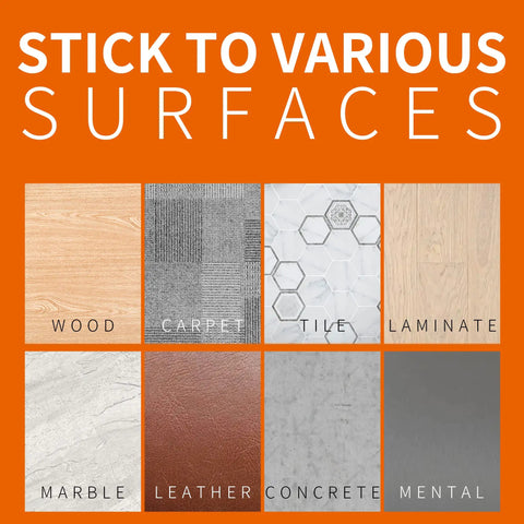 Heavy-Duty Double-Sided Carpet Tape That Stays Put 2 Inch Wide 40 Yard Rug Tape For Wood Tile Vinyl Floors showing surface types
