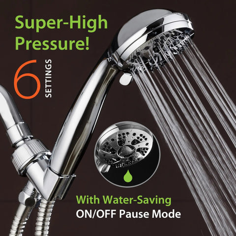 High Pressure Six Setting Handheld Showerhead With Hose 3.5 Inch Chrome Face For A Powerful Rinse, switch dial detail