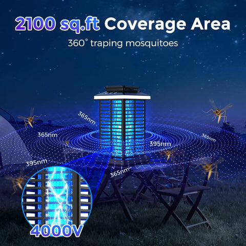 3 In 1 Outdoor Bug Zapper With 5000mAh Battery, LED Night Light, And 4000V Electric Fly Zapper for outdoor mosquito control