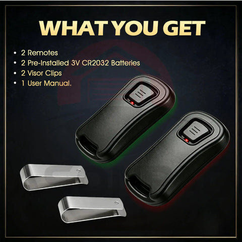 Two Pack G1T-BX Remote Replacement For Genie And Overhead Door Garage Door Openers 1997 To Present with accessories