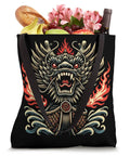 Racing Tote Bag For Dragon Boat Fans And Athletes showcasing vibrant dragon artwork, filled with groceries, ideal for race day use.