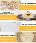 Detailed view of Crystal Chandelier Ceiling Fan With Retractable Blades, Remote Control, Dimmable Lights showing crystal, blades, and LED.