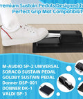 Non Slip Piano Sustain Pedal Mat for Digital Keyboard and Electric Piano showing anti slip rubber base with sneaker on pedal