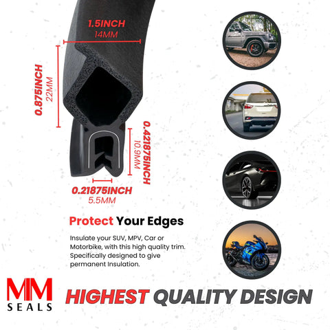 Vertical Lock Seal For Trunk Trim With Large Bulb Height 0.87 Inches And Grip Range From 0.039 To 0.22 Inches Side View
