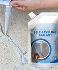 Heavy Hitter Concrete Crack Sealer Self Leveling Waterproof Masonry Filler Fast Set Patch Paste For Brick Stone Driveways And Foundation Walls 500ml Can being applied to a crack in concrete.