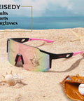 Top Tier Wrap Around Sports Sunglasses For Men And Women Drip In Style With Uv400 Eye Protection and Wide One Piece Lens, on beach sand.