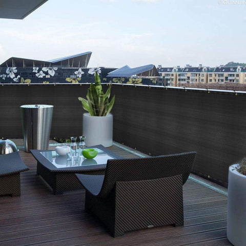 Balcony Privacy Screen Cover 3.5 Ft by 16.5 Ft, Outdoor Privacy Screen for Porch Deck Patio Backyard, includes 35 Zip Ties, installed on a balcony.