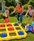Kids playing with Two-In-One Inflatable Pool Game Center With Giant Floating Tic Tac Toe And Cross Ring Toss Epic Water Fun