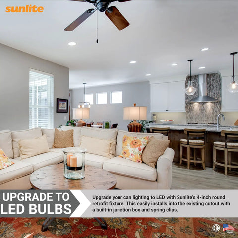 Modern living room with 6-Inch Round LED Recessed Lighting Kit For Home, 15 Watts 100W Equivalent, 1020 Lumens, Dimmable ceiling lights