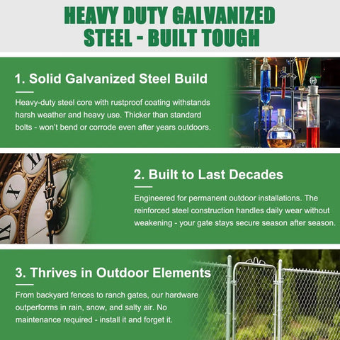 Image showcasing heavy duty galvanized steel used in Chain Link Gate Drop Rod Kit One And Three Eighths Inch By Thirty Two Inch Cane Bolt.