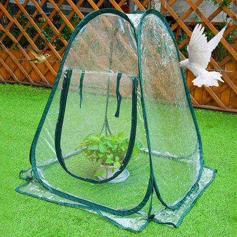Pop Up PVC Mini Greenhouse Cover No Assembly Needed 28 By 28 By 34 Inches Clear Portable Garden Tent For Indoor Outdoor Plants With Nails Frost Protection And Ultra Easy Two Second Setup Lightweight And Space Saving