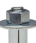 Close-up of Hex Sleeve Anchor Five Sixteenth Inch By Two And One Half Inch Zinc Plated for Masonry Concrete Brick and Block 360 Degree Expansion.
