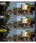 Comparison of video quality for Smooth Plug And Play 8MP 4K PoE NVR Security Camera Kit with 1080P, 5MP, and 8MP 4K images.