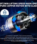 Super Heavy Duty 2200 Lbs Electric Chain Hoist With 20 Ft Lifting Height, Rock Solid 1 Ton Winch motor image showing high-speed pure copper motor and insulation features.