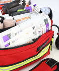 Lightning X mid-sized EMT bag LXMB25, red with reflective stripes and stocked EMS supplies