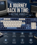 Full Size Gasket Mount Mechanical Keyboard With Wired Usb And Built In Windows Mac Switch Giving You A Smooth Typing Vibe That Truly Slaps For Heavy Productivity And Late Gaming Sessions on a desk with a retro aesthetic.