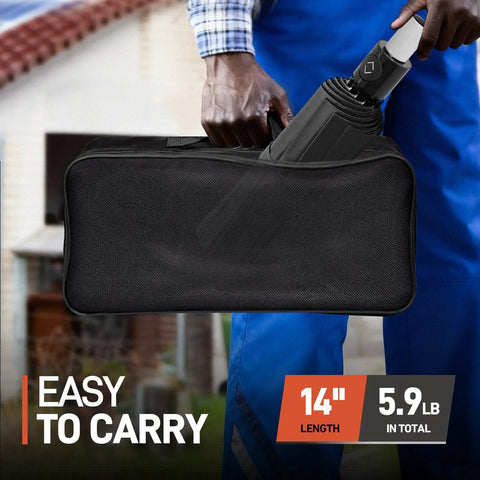 Person holding 60 Inch Folding Magnetic Work Umbrella With Magnetic Base And Clamp, showcasing portability and compact design