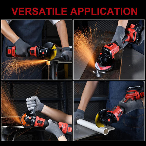 AOBEN cordless angle grinder 4-1/2 inch, 21V kit with 2x4.0Ah batteries and charger, red/black for metal cutting and grinding