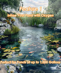 Outdoor pond suitable for All In One Pond Aerator Kit With Check Valves Air Stones And Airline Tubing For Outdoor Ponds Up To 1000 Gallons No Fuss Easy Setup Low Watt Four Watt Pump Delivers Two Point Three PSI For Quick Oxygenation And Healthy Water
