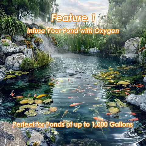 Outdoor pond suitable for All In One Pond Aerator Kit With Check Valves Air Stones And Airline Tubing For Outdoor Ponds Up To 1000 Gallons No Fuss Easy Setup Low Watt Four Watt Pump Delivers Two Point Three PSI For Quick Oxygenation And Healthy Water