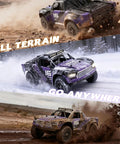 Beast 1 To 16 Scale 4x4 Off Road Monster Truck RC Car tackling rough terrains in purple, showcasing full metal drivetrain