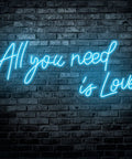 All You Need Is Love Neon Sign LED Light For Home Bar Party Decor, Customizable Neon Wall Art, Romantic Wedding Vibe, Christmas Decor, Home Accent, 60x26cm on a dark brick wall