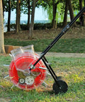 Walk Behind Garden Seeder With Clear Seed Storage Box And Nine Hole Sowing For Even Planting, Pro Grade Metal Spreader outdoors