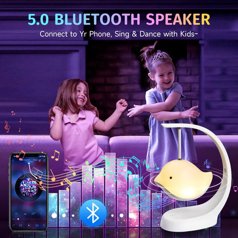Bird Shaped Kids Night Light With Bluetooth Speaker And 16 Color Options Rechargeable Cordless Sleep Sound Machine with dancing children