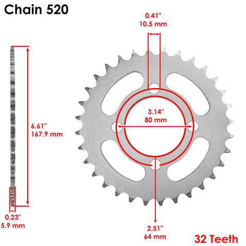 Drive Chain And Sprockets Kit For Yamaha Breeze 125 YFA1 And Grizzly 125 YFM125G YFM125 G 1989 To 2012 rear sprocket dimensions