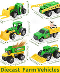 Six Piece Diecast Farm Vehicle Toy Set For Kids 3 Years And Up Includes Tractor Harvester Transporter Sprayer Seeder Forklift