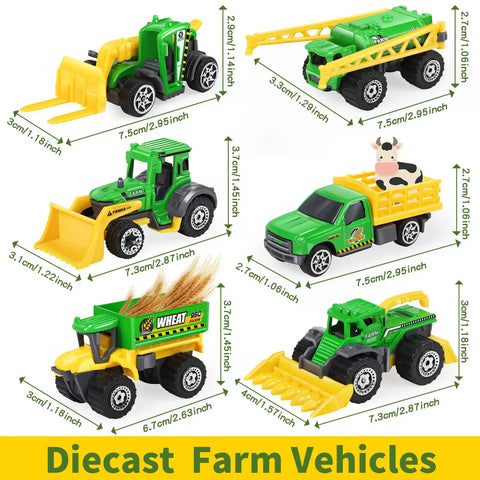 Six Piece Diecast Farm Vehicle Toy Set For Kids 3 Years And Up Includes Tractor Harvester Transporter Sprayer Seeder Forklift