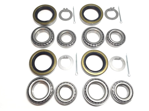 Set Of 4 Trailer Bearing Kits For 3500 Lb Tandem Axle With Inner And Outer Bearings Races And Double Lip Grease Seals 1.719 Inch I D For 84 Spindle Includes L68149 L68111 L44649 L44610 displayed