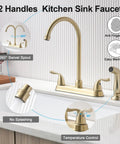 Gold Kitchen Faucet With Side Sprayer And High Pressure Sprayer 8 Inch High Arc 360 Degree Rotating Spout Centerset RV Sink Faucet