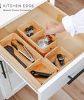 Modular Bamboo Drawer Organizer Set with Magnetic Containers and Removable Inserts in kitchen drawer, 9 x 13.5 x 2.4 inches