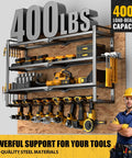 Large Power Tool Organizer Wall Mount 4 Tier Heavy Duty Metal Storage Rack Holds 400lbs With 8 Cordless Drill Holders