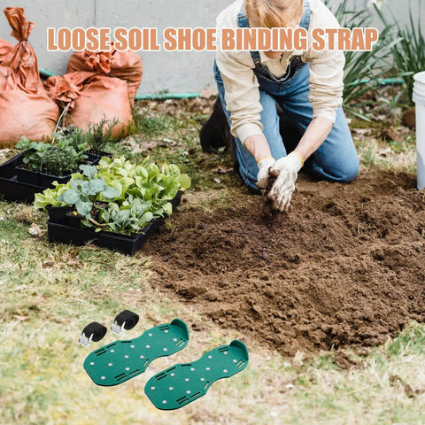 Garden Aerator Shoes With Adjustable Straps And Non Slip Spikes For Lawn Aeration And Yard Soil Health No Brainer To Walk Outdoor Gardening Sandals placed on soil next to vegetables.