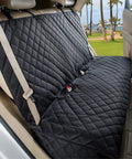 Heavy Duty Waterproof Bench Car Seat Cover Protector For Dogs Nonslip Universal Fit in SUV, Black, quilted fabric with anchors.