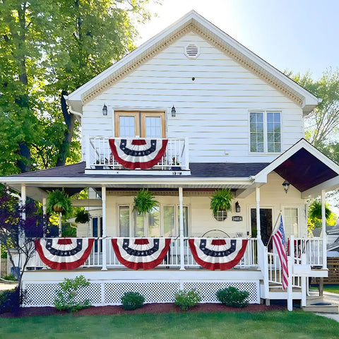 All American Patriotic Bunting Flags 4Pack 2x4 Ft Pleated Half Fan Flags For 4th Of July Outdoor Porch Decor on white house