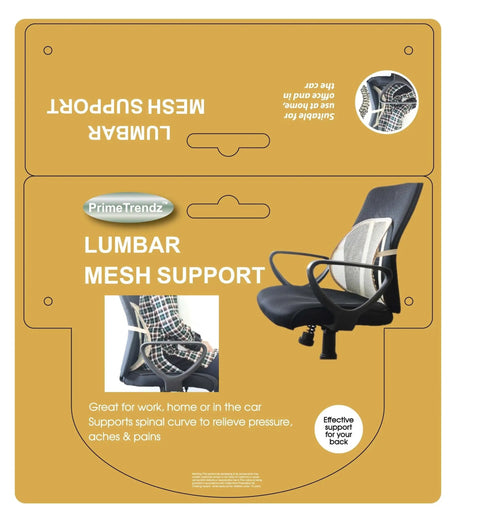 Black Mesh Lumbar Support Cushion Pad With Massage Beads For Office Car Chair package, showing ergonomic design and usage in car.