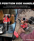 Heavy Hitter Cordless Drill Compatible With Milwaukee 18V Tool Only showing two position side handle for enhanced grip and operation.