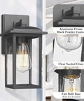 2 Pack Outdoor Wall Sconces Lantern Lights With Seeded Glass In Black Finish, Weatherproof Aluminum Exterior Fixtures