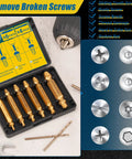 10 Piece Damaged Screw Extractor Set With 6 HSS 6542 Extractors And 4 Twist Drill Bits for Stripped Screws Titanium Gold Plated Surface