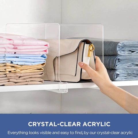 Clear Shelf Dividers Set Of 12 For Closet Organization Vertical Purse And Handbag Organizer Totally Perfect For Sweaters Shirts And Bags