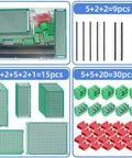 Double Sided PCB Perf Board Kit With 54 Pieces Across Five Sizes For Arduino DIY Soldering Projects Protoboards Include 40 Pin Headers Great For Makers And Circuit Prototyping Hands On For Beginners And Pros, assorted boards and headers