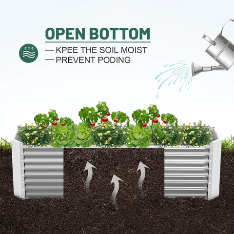 Galvanized Raised Garden Bed Kit 8 By 4 By 2 Ft Heavy Duty Outdoor Planter with open bottom for drainage and vegetables growing.